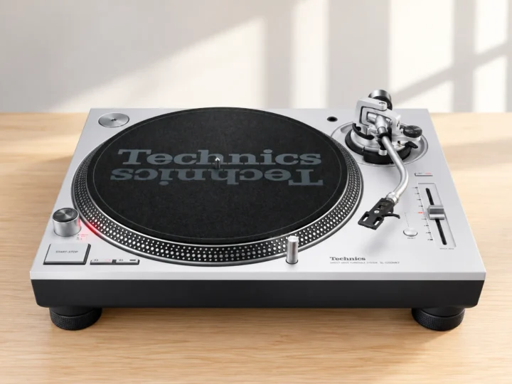 Tocadiscos Technics SL-1200 plateado.