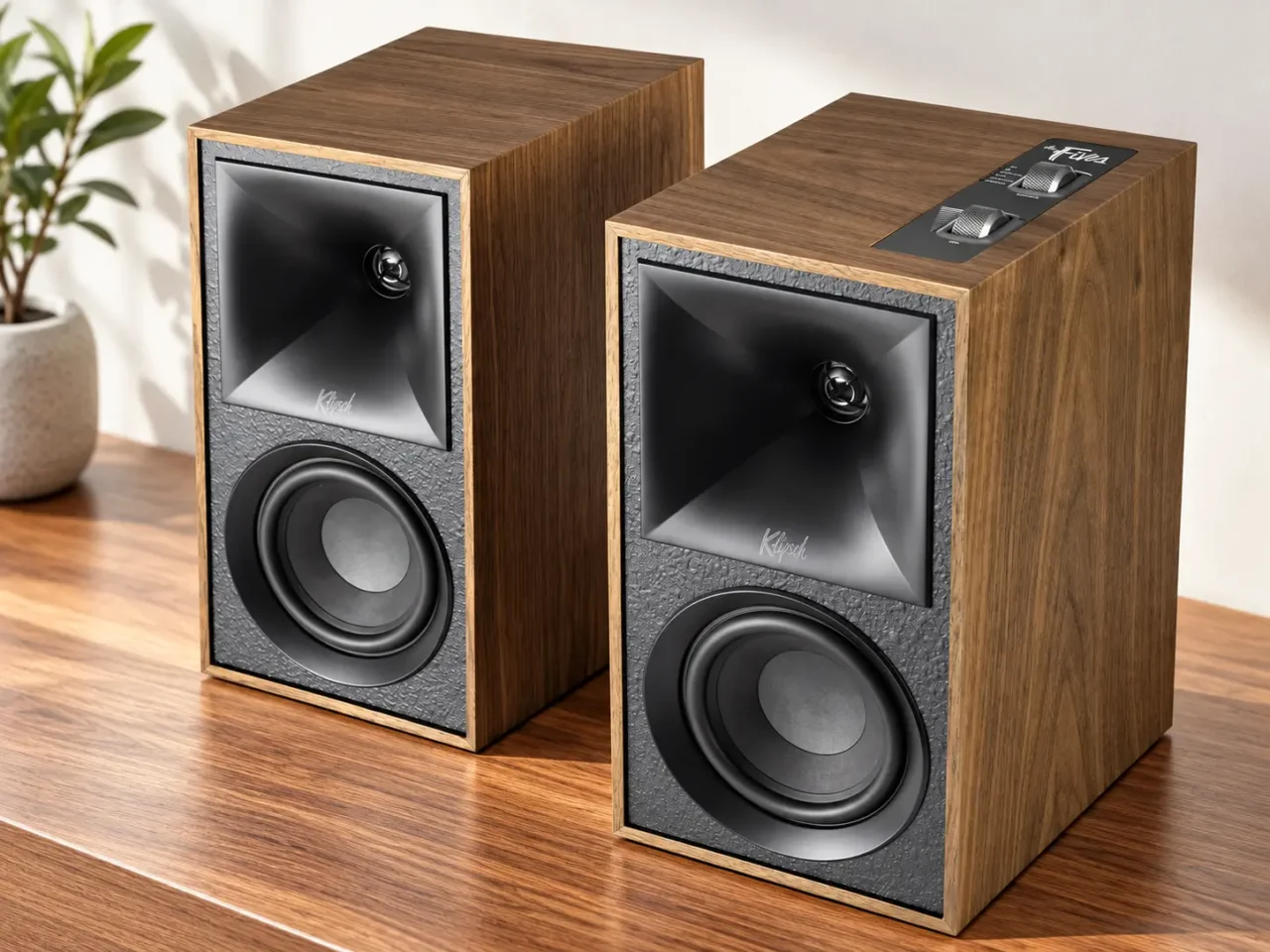 Altavoces activos Klipsch The Fives en acabado madera.