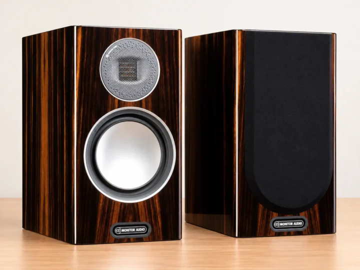 Altavoces Monitor Audio Gold 100 5G en acabado madera oscura.