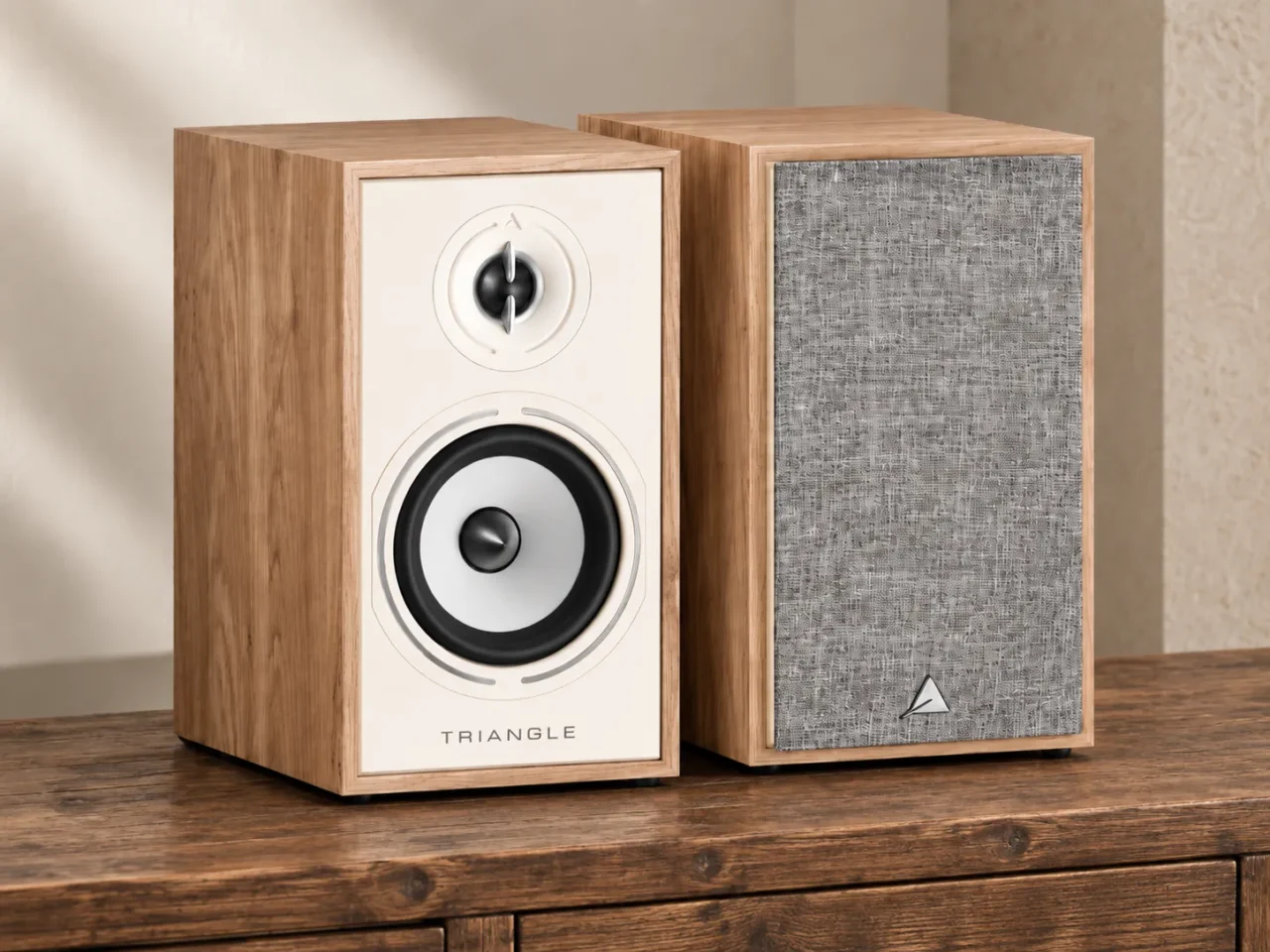Altavoces Triangle Borea BR02 en acabado madera clara.