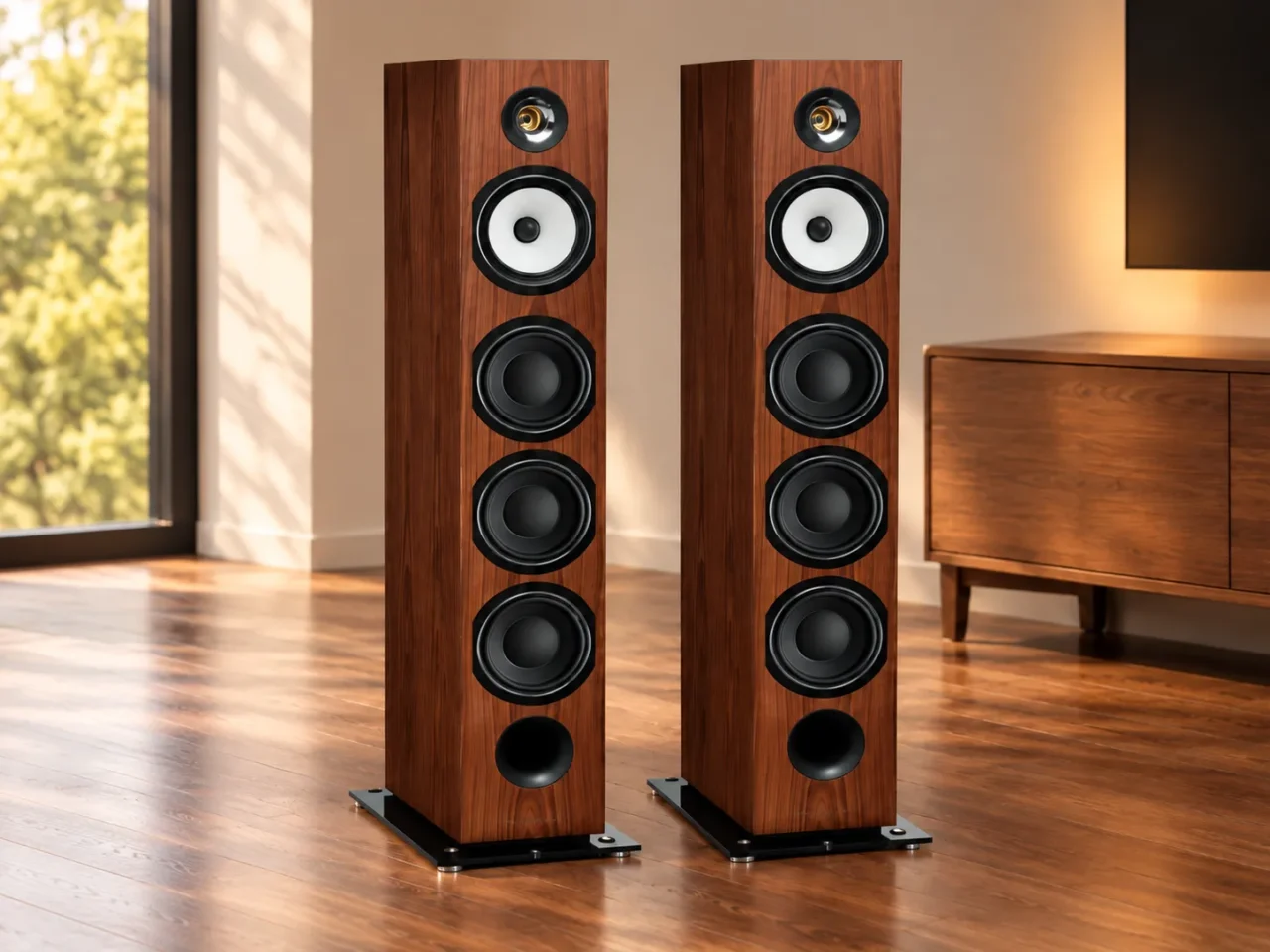 Par de altavoces de suelo Triangle Esprit Australe EZ en acabado madera.