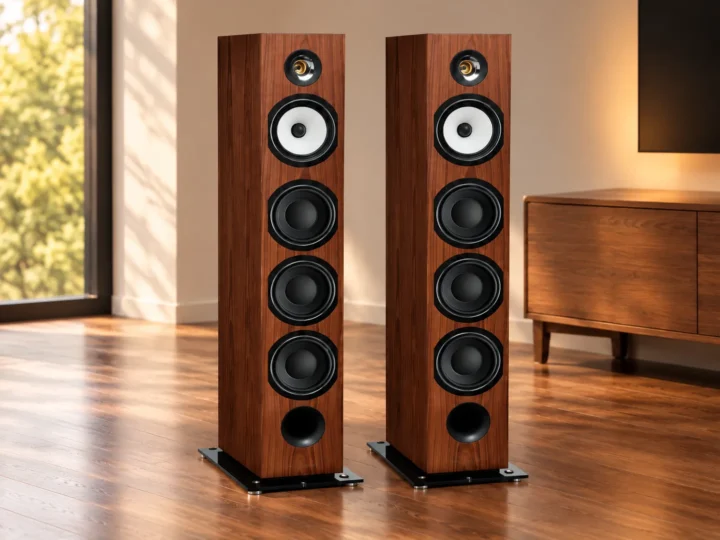 Par de altavoces de suelo Triangle Esprit Australe EZ en acabado madera.